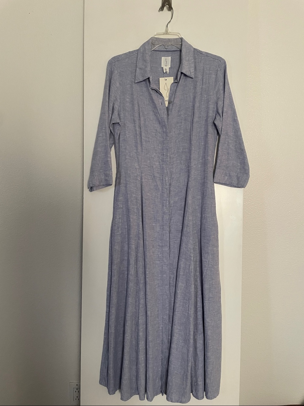 JOIE-Linen Blend Shirt Dress Fit & Flare Flowy Long Midi Sky Blue NWT